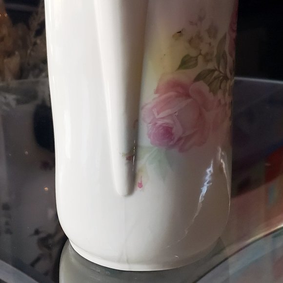 ANTIQUE GERMAN PORCELAIN CERAMIC PINK ROSES CHOCOLATE COFFEE TEA POT - Picture 7 of 14